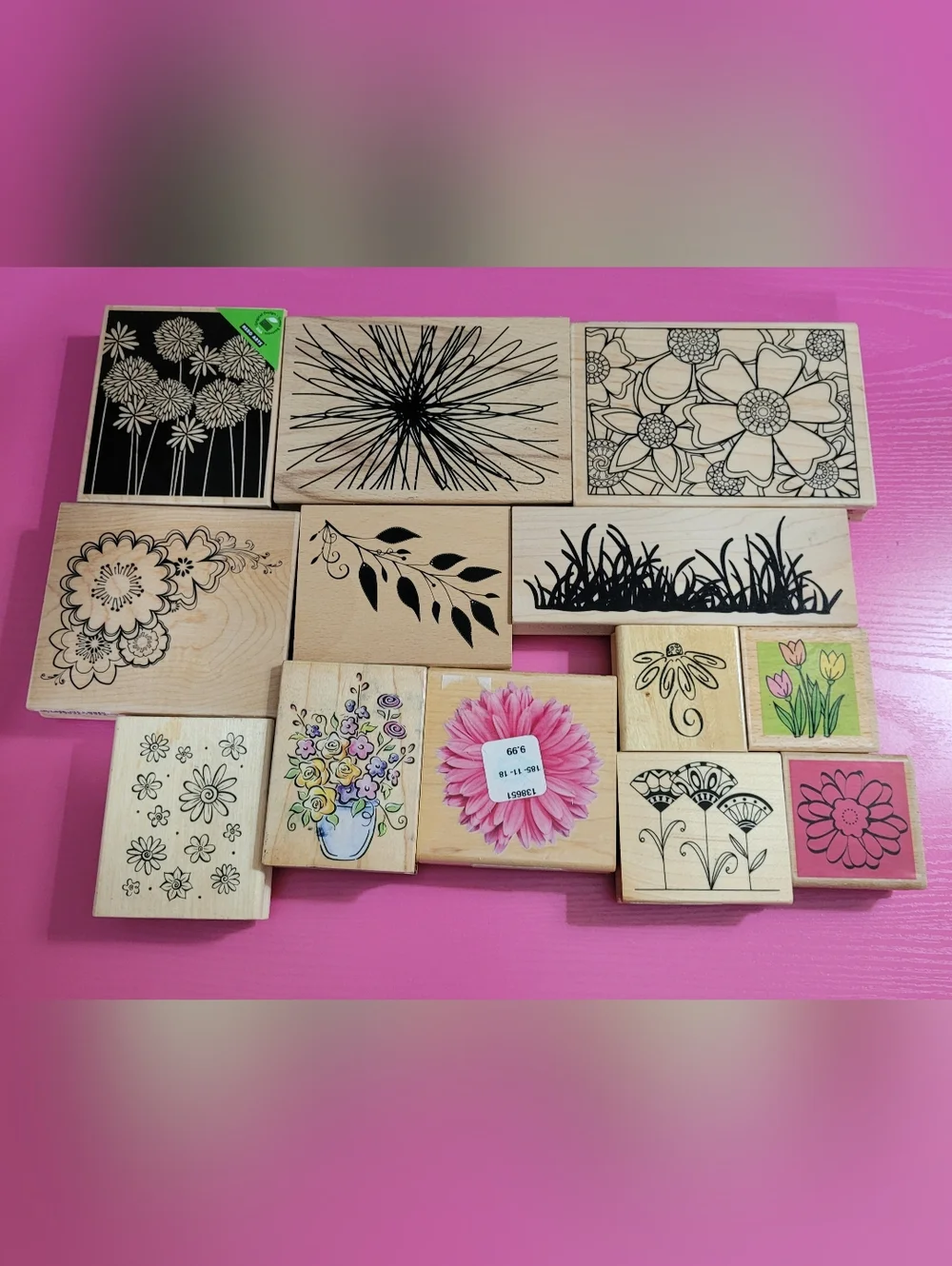 Wooden Rubber Stamp Bundle.  Floral Theme.  Set Of 13.  (0728)